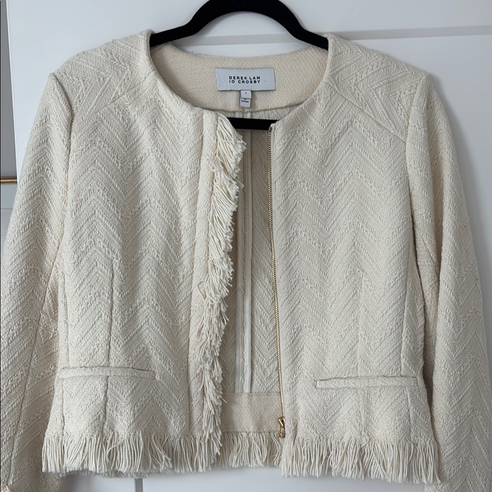 10 Crosby Derek Lam Cream Cropped Blazer Fringe Detail